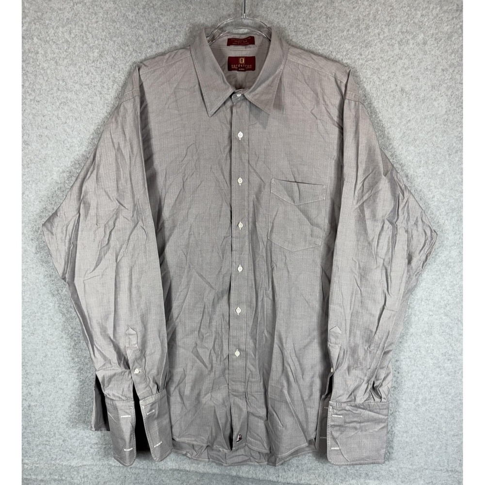 Nordstrom Shirt Mens 17 1/2 35 Gray French Cuff Comfort Twill Dress Classic